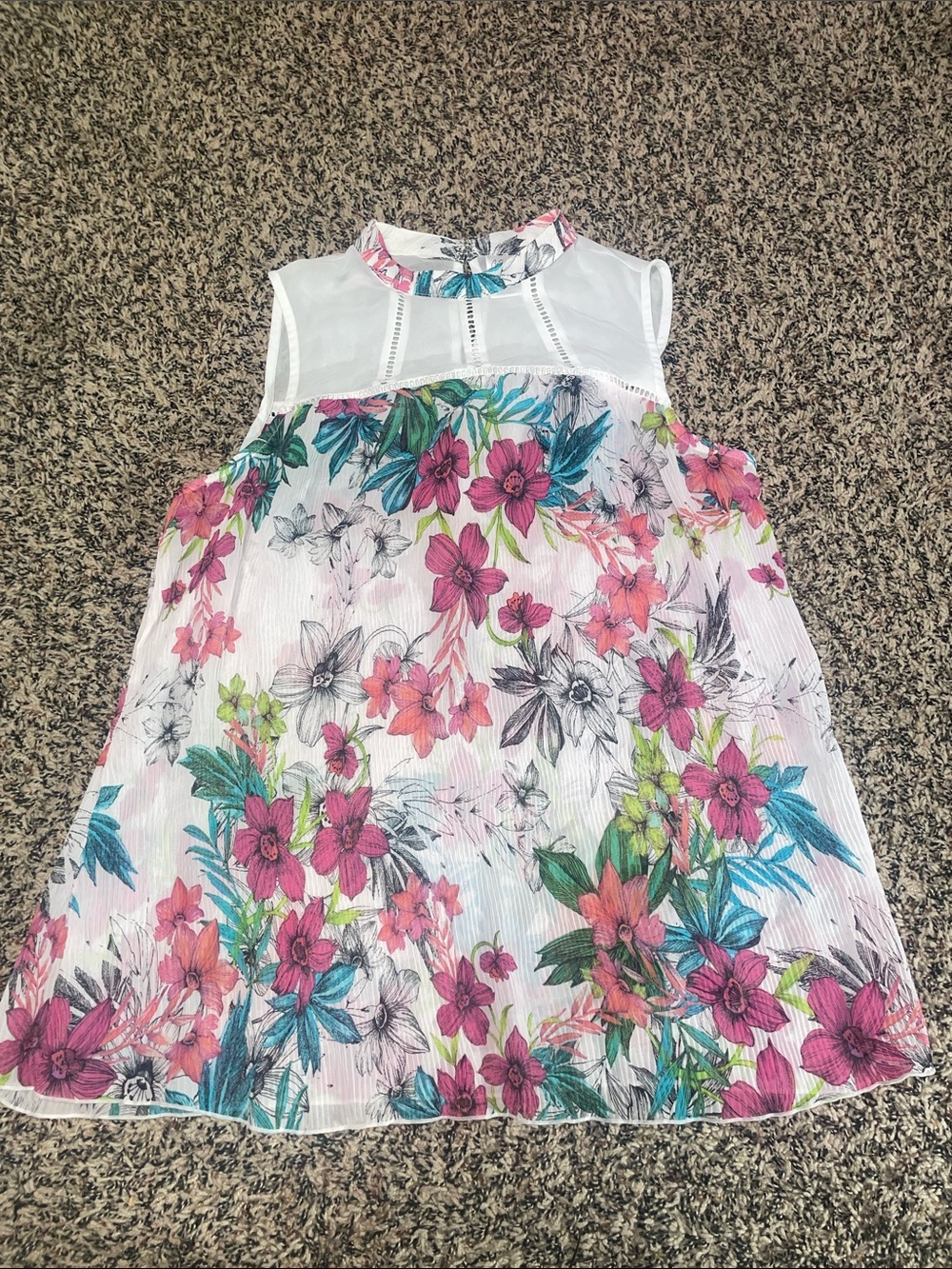 City Streets High Neck Sheer Floral Flowy Tank Blouse Size S | EUC